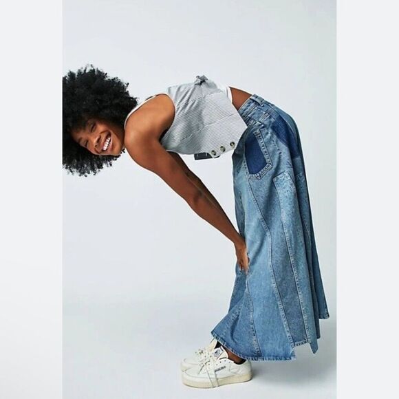 We The Free Dresses & Skirts - We The Free Size 32 Molly Maxi Skirt We The Free Distressed Uneven Hem True Blue